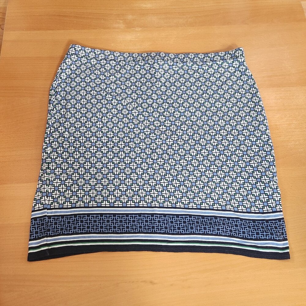 Max Studio XL Navy Geometric A-Line Pull-On Stretch Skirt